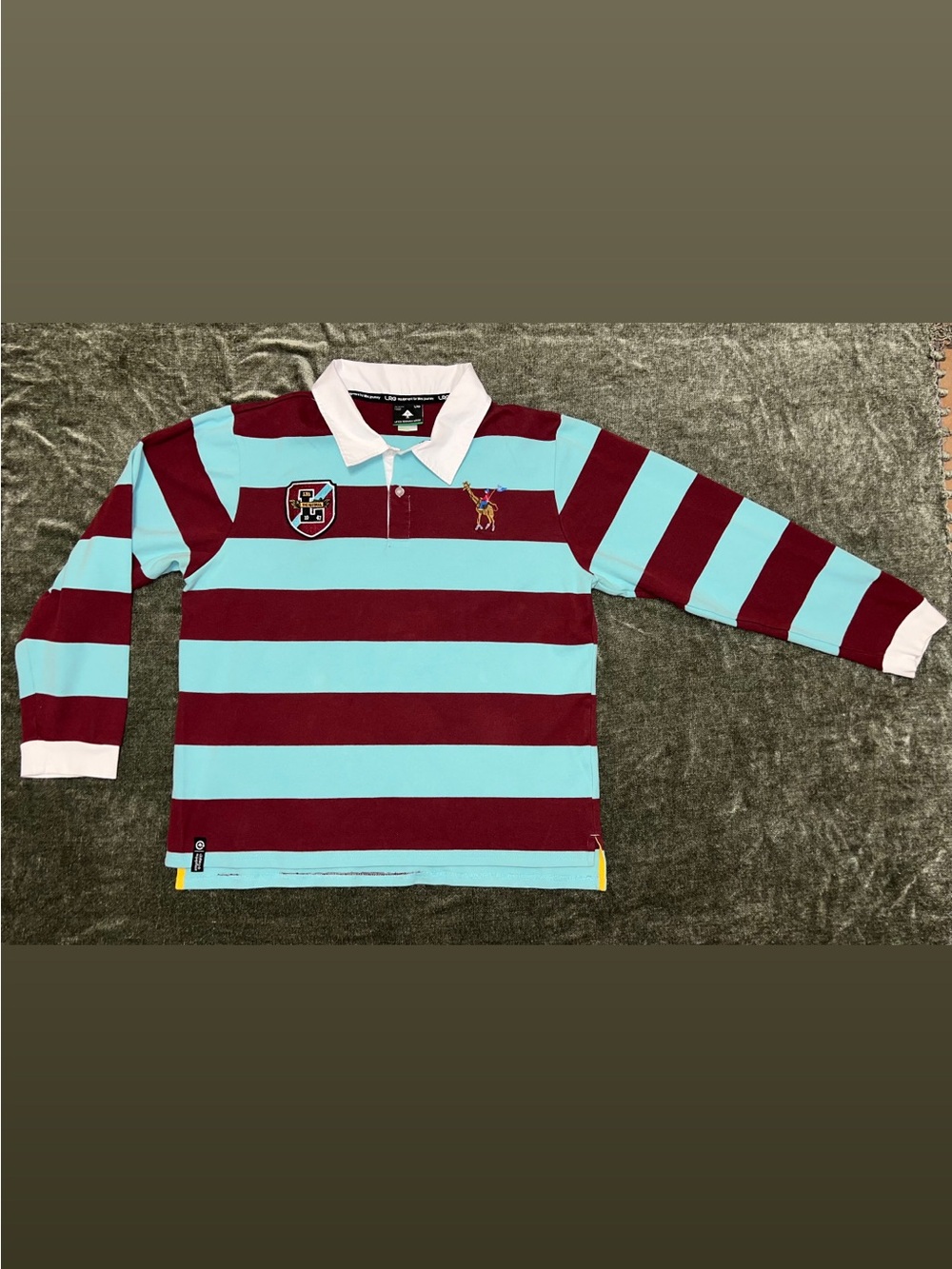 Long-Sleeve Rugby Shirt - Burgundy & Light Blue